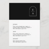 Menu Mariage monogramme à arc minimal noir et blanc sim (Devant)