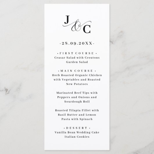 Menu Mariage Monogramme Ampersand (Devant)