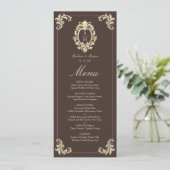 Menu Mariage Monogramme Baroque Or Brun Chocolat Doré (Debout devant)