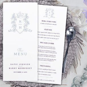 Menu Mariage monogramme blanc argenté violet couronne