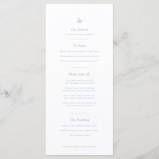 Menu Mariage monogramme blanc bleu fleur de lis (Dos)