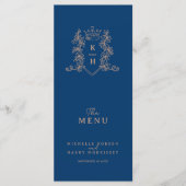 Menu Mariage monogramme blanc rose or bleu couronne (Devant)