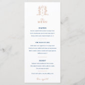 Menu Mariage monogramme blanc rose or bleu couronne (Devant)