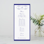 Menu Mariage Monogramme bleu foncé (Debout devant)