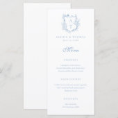 Menu Mariage Monogramme Bleu Poussiéreux Crest (Devant / Derrière)