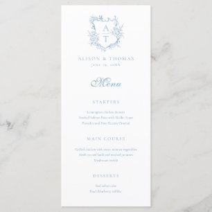 Menu Mariage Monogramme Bleu Poussiéreux Crest