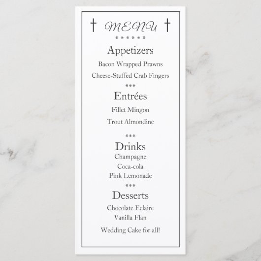 Menu Mariage monogramme catholique classique (Devant)