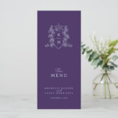 Menu Mariage monogramme de cime violet foncé argenté (Debout devant)