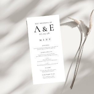 Menu Mariage Monogramme de couple noir et blanc moderne