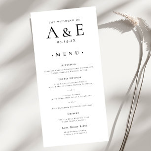 Menu Mariage Monogramme de couple noir et blanc moderne