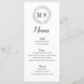 Menu Mariage Monogramme de couronne verte (Devant)