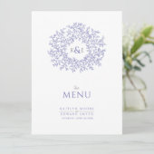 Menu mariage monogramme de dessin de feuille blanche bl (Debout devant)