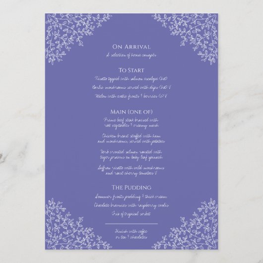 Menu mariage monogramme de dessin de feuille blanche bl (Dos)