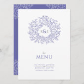 Menu mariage monogramme de dessin de feuille blanche bl (Devant / Derrière)