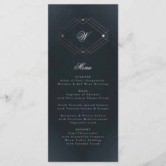 Menu Mariage Monogramme de la marine classique (Devant)