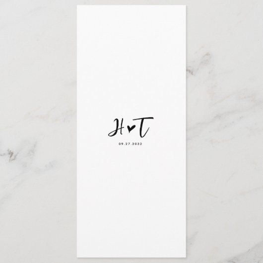 Menu Mariage Monogramme de script de coeur romanti (Dos)