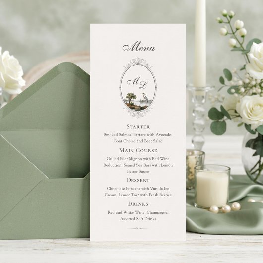 Menu Mariage Monogramme de Style Campagnard Français Vi