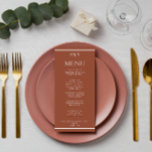 Menu Mariage Monogramme de terre orange brûlée moderne<br><div class="desc">Un menu de dîner minimaliste chic et bleu marine,  en terre cuite mariage. Ce qui présente le design modèle chic de l'arrière - plan orange brûlé et la typographie blanche. Et monogramme ou initiales en haut et bandes blanches en bas et en haut.</div>