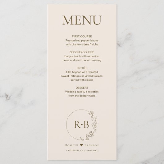 Menu Mariage monogramme de tonalité de la terre à couro (Devant)