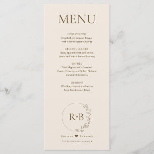 Menu Mariage monogramme de tonalité de la terre à couro