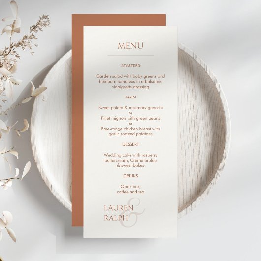 Menu Mariage monogramme d'Ochre et d'Ivoire