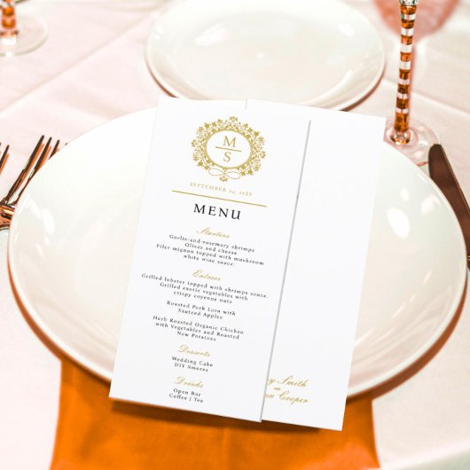 Menu Mariage Monogramme doré