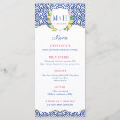 Menu Mariage Monogramme en carreaux bleus citron italie (Devant)