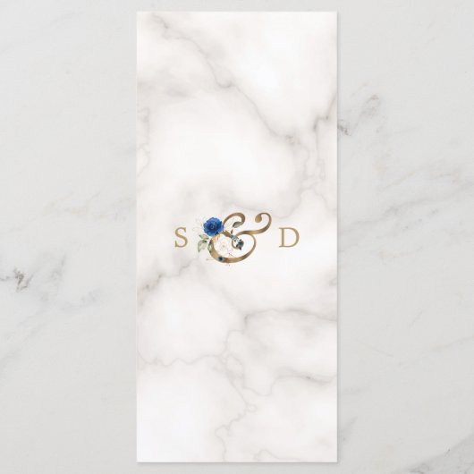 Menu Mariage Monogramme Fleurs Bleu Fantaisie Or (Dos)