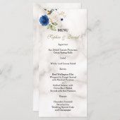 Menu Mariage Monogramme Fleurs Bleu Fantaisie Or (Devant / Derrière)