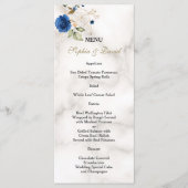 Menu Mariage Monogramme Fleurs Bleu Fantaisie Or (Devant)