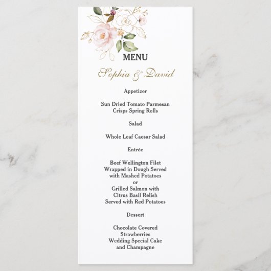 Menu Mariage Monogramme Fleurs Or Rose Charm (Devant)