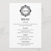 Menu Mariage Monogramme Floral Orné Blanc Noir (Devant)