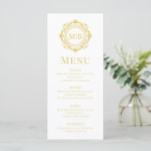 Menu Mariage Monogramme Floral Orné Blanc Or (Debout devant)
