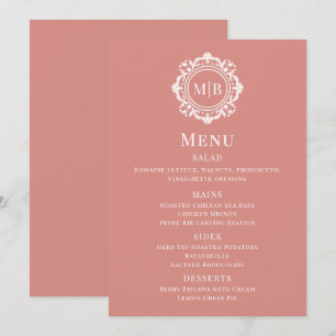 Menu Mariage Monogramme Floral Orné Or Rose