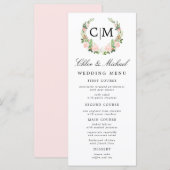 Menu Mariage Monogramme Floral Rose Blanc Nom (Devant / Derrière)