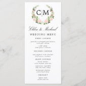 Menu Mariage Monogramme Floral Rose Blanc Noms (Devant)