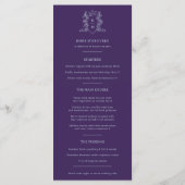 Menu Mariage monogramme gris argenté foncé pourpre (Dos)