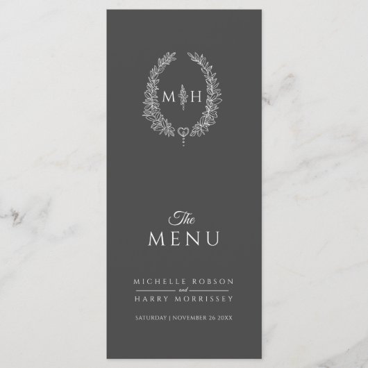 Menu Mariage monogramme gris blanc (Devant)