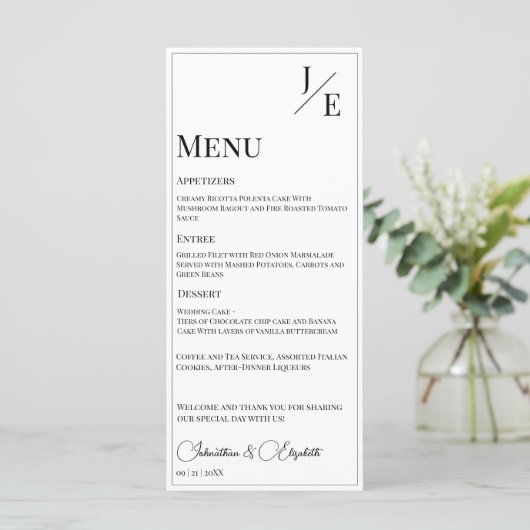 Menu Mariage monogramme minimal | BLANCHE (Debout devant)