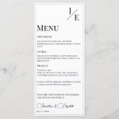 Menu Mariage monogramme minimal | BLANCHE (Devant)