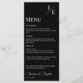 Menu Mariage monogramme minimal | Noir (Devant)