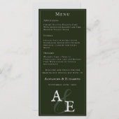 Menu Mariage Monogramme minimaliste Emerald Green (Devant / Derrière)