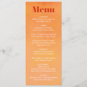 Menu Mariage Monogramme Moderne Orange Coucher de Solei (Devant)