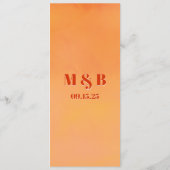 Menu Mariage Monogramme Moderne Orange Coucher de Solei (Dos)