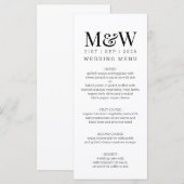 Menu Mariage Monogramme Noir Blanc (Devant / Derrière)