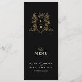 Menu Mariage monogramme noir blanc couronne or (Devant)