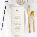 Menu Mariage Monogramme noir & écrin classique<br><div class="desc">Partagez les détails de votre menu de réception de mariage dans un style élégant avec ces cartes de menu mariage monogramme en écu d'ivoire chaud avec vos initiales en lettres noires serif traditionnelles,  coupées par une fine ligne verticale. Customisez l'en-tête et les éléments de menu disposés par cours.</div>