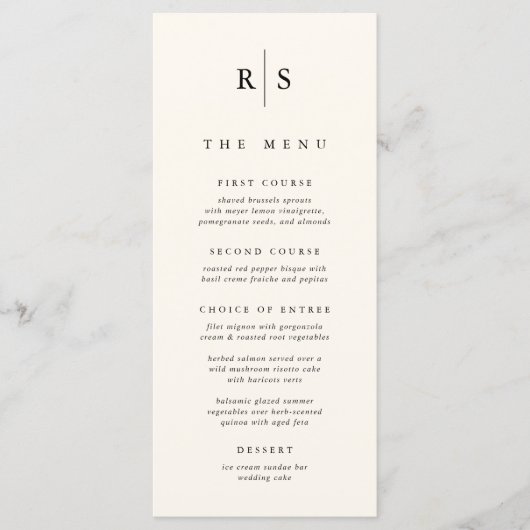 Menu Mariage Monogramme noir & écrin classique (Devant)