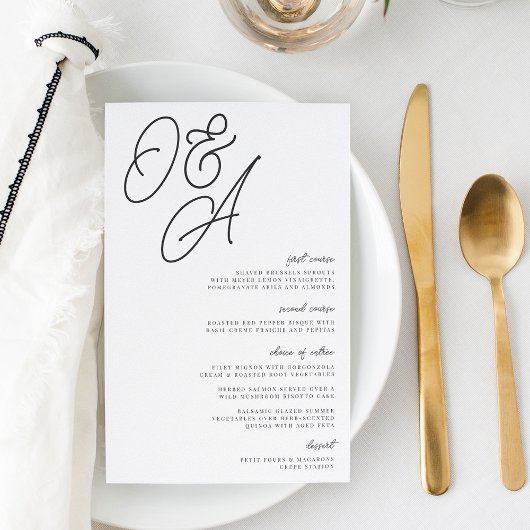 Menu Mariage Monogramme noir et blanc surdimension