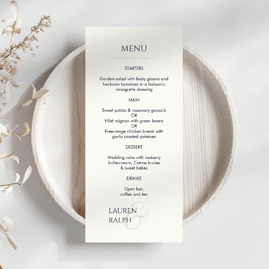 Menu Mariage monogramme noir et ivoire